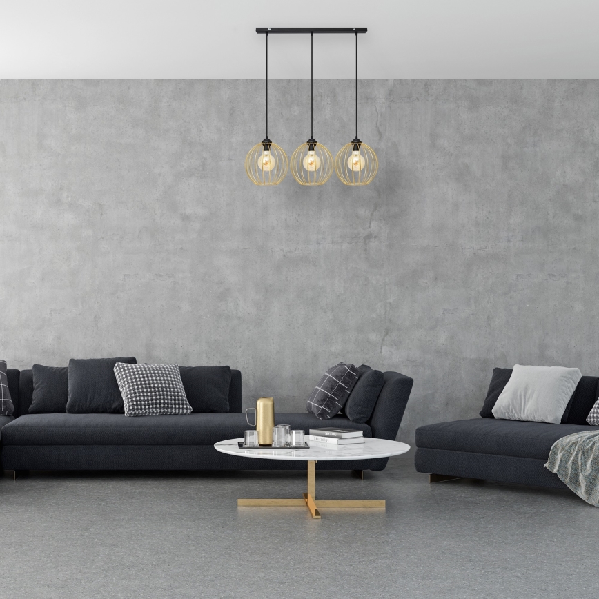 Csillár zsinóron MERCURE 3xE27/15W/230V arany/fekete