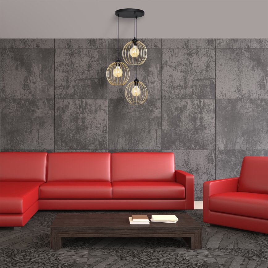 Csillár zsinóron MERCURE 3xE27/15W/230V arany/fekete