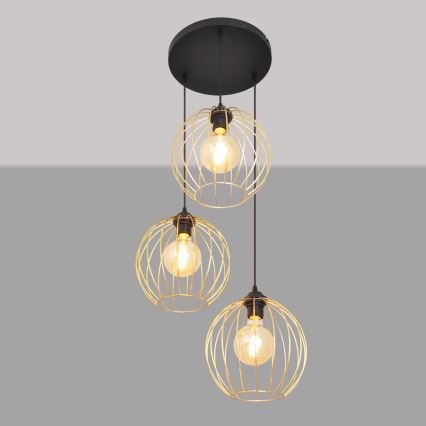 Csillár zsinóron MERCURE 3xE27/15W/230V arany/fekete