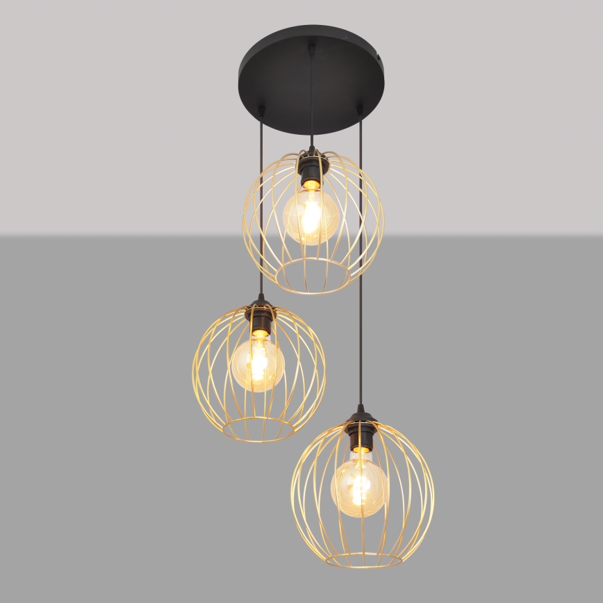 Csillár zsinóron MERCURE 3xE27/15W/230V arany/fekete