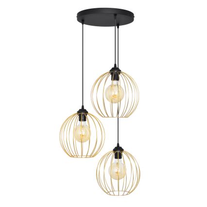 Csillár zsinóron MERCURE 3xE27/15W/230V arany/fekete