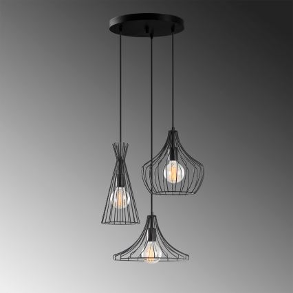 Csillár zsinóron MEZOPOTAMYA 3xE27/40W/230V fekete