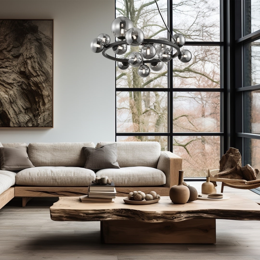 Csillár zsinóron MILA 14xG9/9W/230V fekete/szürke