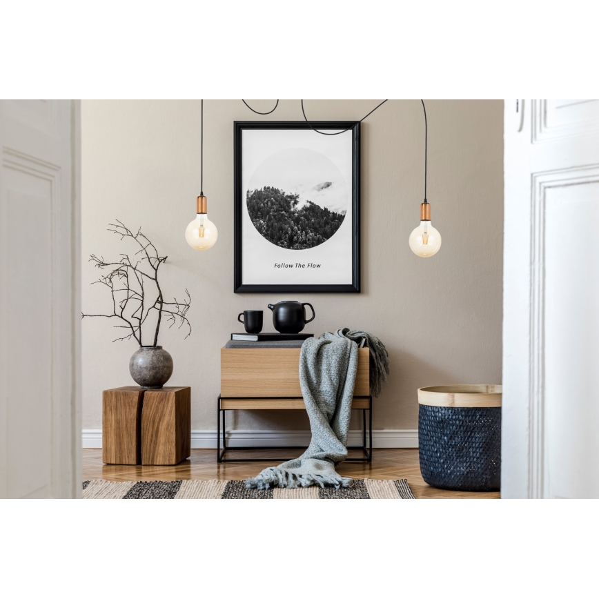 Csillár zsinóron MIROS 2xE27/60W/230V fekete/réz