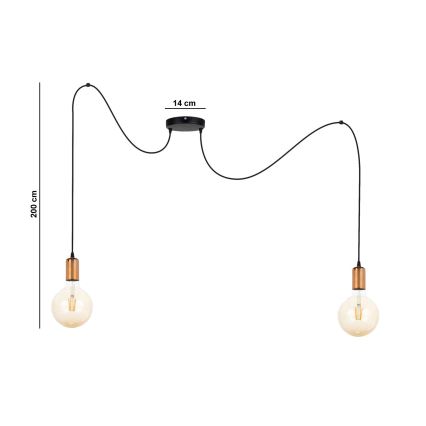 Csillár zsinóron MIROS 2xE27/60W/230V fekete/réz