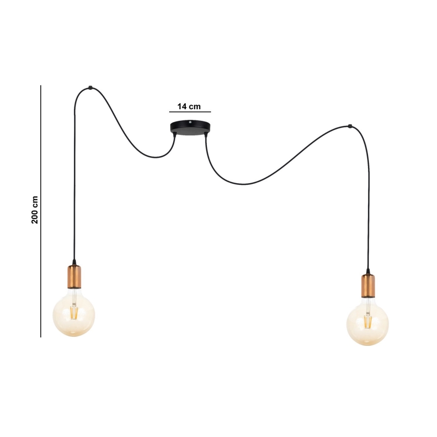 Csillár zsinóron MIROS 2xE27/60W/230V fekete/réz