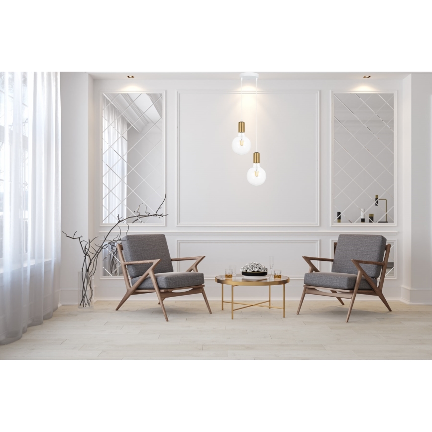 Csillár zsinóron MIROS 2xE27/60W/230V kerek fehér/arany