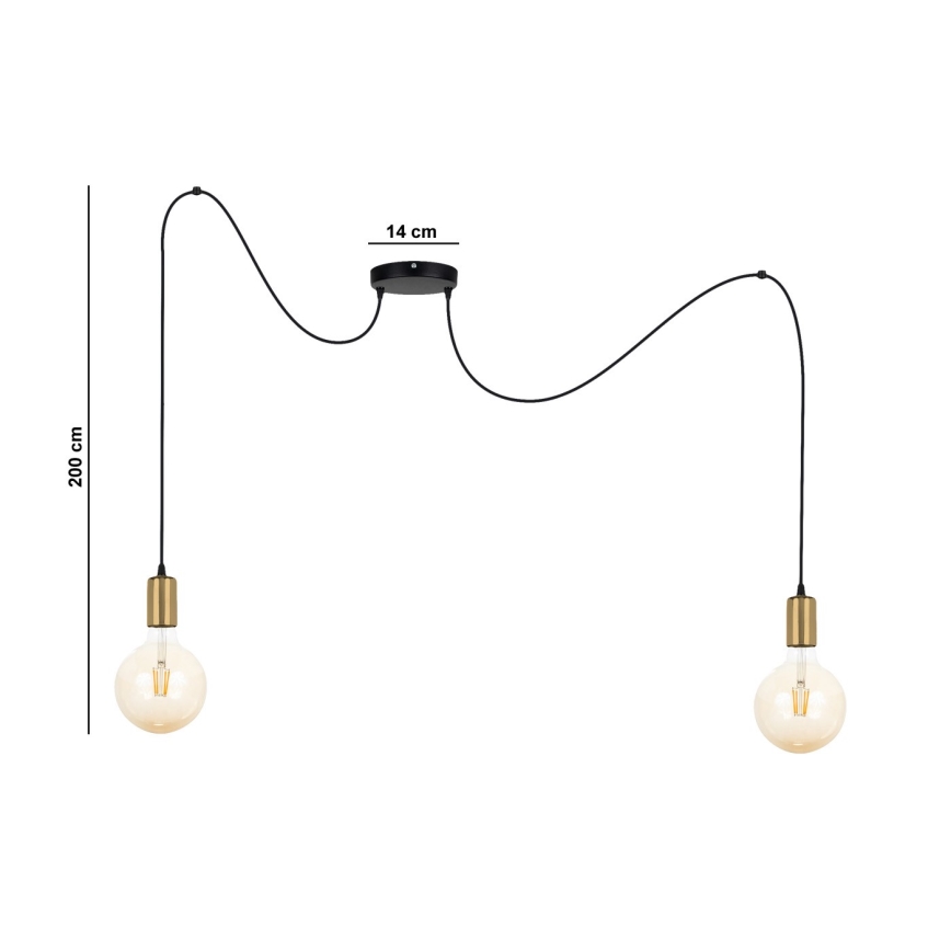 Csillár zsinóron MIROS 2xE27/60W/230V pók fekete/arany