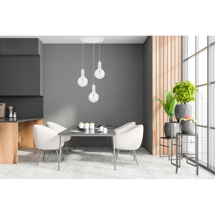 Csillár zsinóron MIROS 3xE27/60W/230V kerek fehér