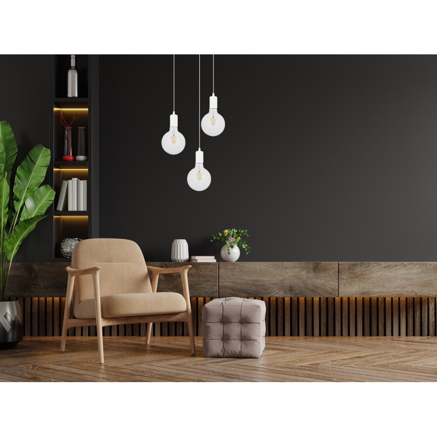 Csillár zsinóron MIROS 3xE27/60W/230V kerek fehér