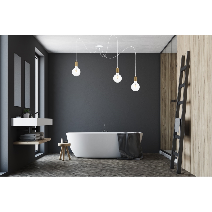 Csillár zsinóron MIROS 3xE27/60W/230V pók fehér/arany