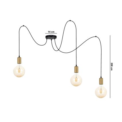 Csillár zsinóron MIROS 3xE27/60W/230V pók fekete/arany