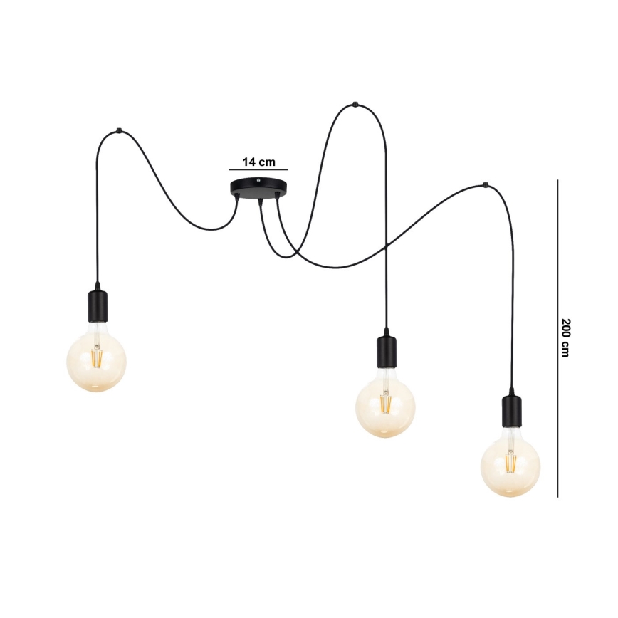 Csillár zsinóron MIROS 3xE27/60W/230V pók fekete