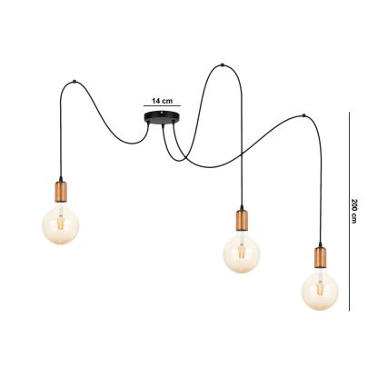 Csillár zsinóron MIROS 3xE27/60W/230V pók fekete/réz