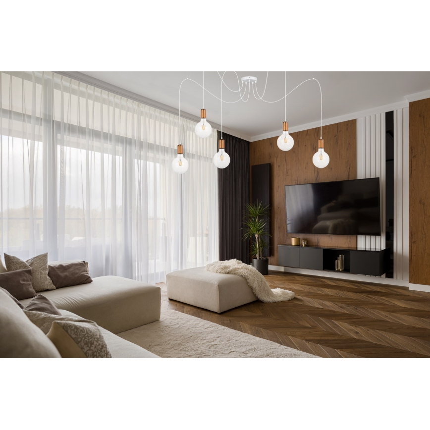 Csillár zsinóron MIROS 5xE27/60W/230V pók fehér/réz