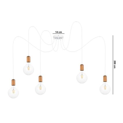 Csillár zsinóron MIROS 5xE27/60W/230V pók fehér/réz