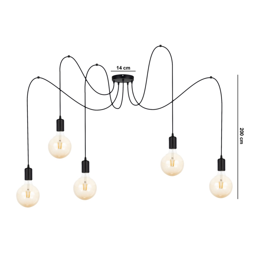 Csillár zsinóron MIROS 5xE27/60W/230V pók fekete