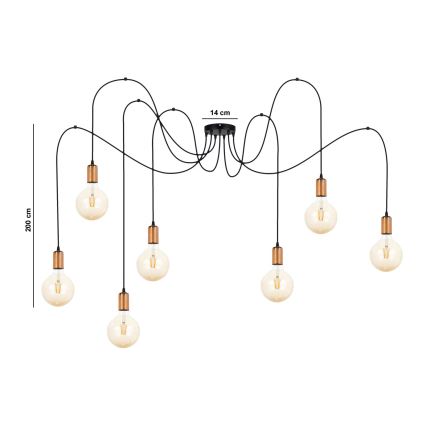Csillár zsinóron MIROS 7xE27/60W/230V fekete/réz