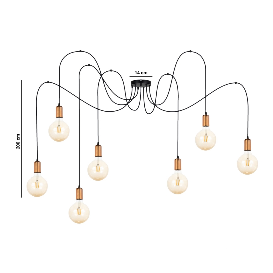 Csillár zsinóron MIROS 7xE27/60W/230V fekete/réz