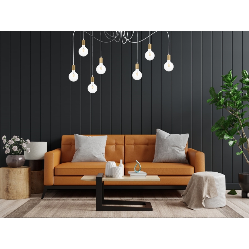 Csillár zsinóron MIROS 7xE27/60W/230V pók fehér/arany