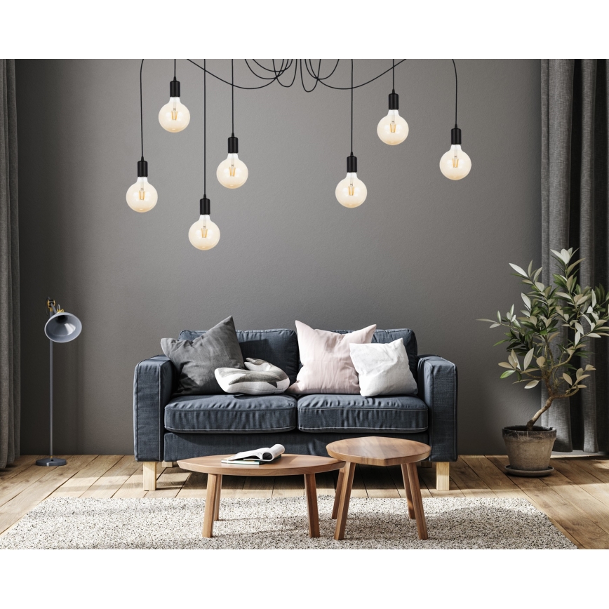 Csillár zsinóron MIROS 7xE27/60W/230V pók fekete