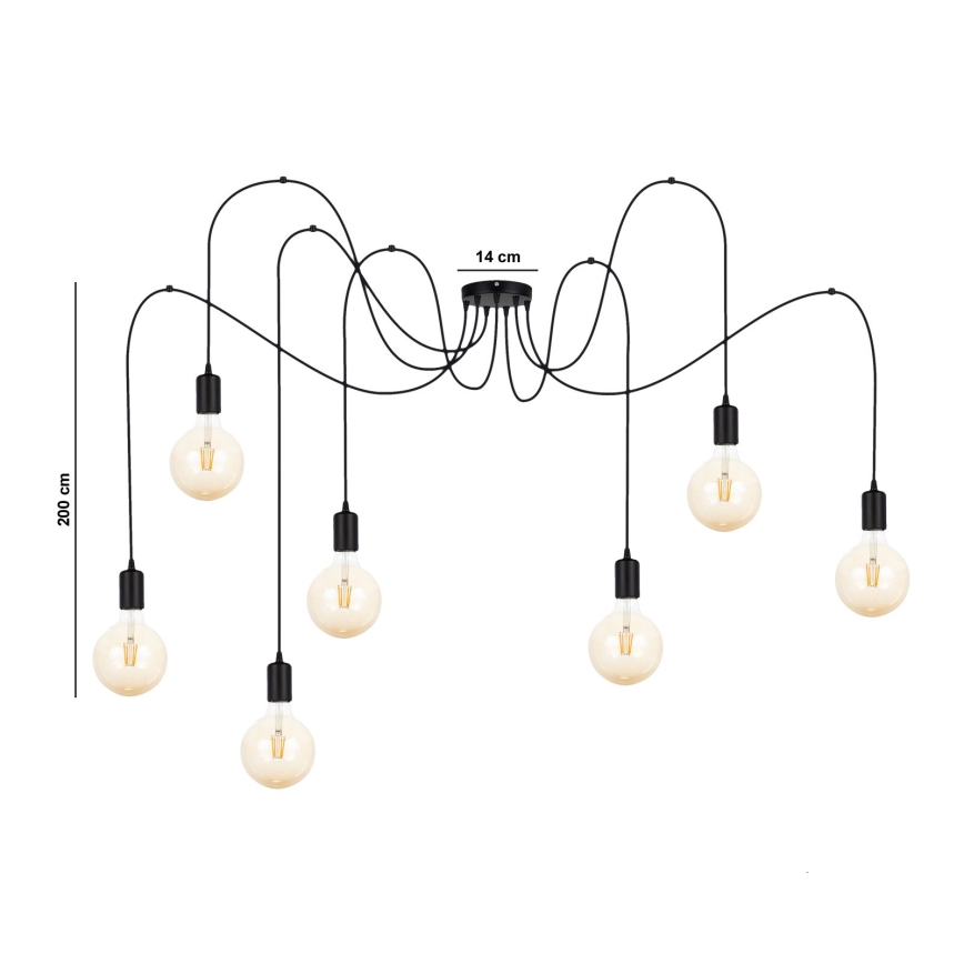 Csillár zsinóron MIROS 7xE27/60W/230V pók fekete