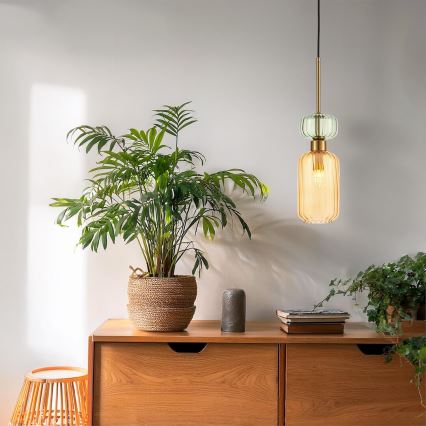 Csillár zsinóron MOLLY 1xE14/40W/230V átm. 12 cm arany/narancs/zöld