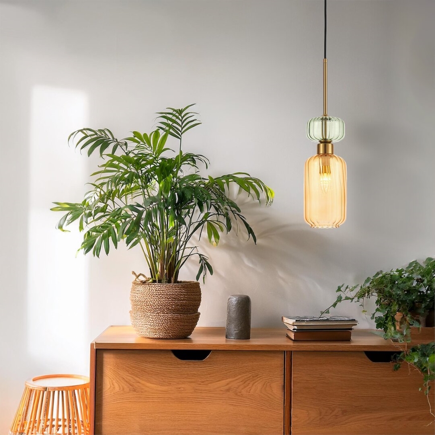 Csillár zsinóron MOLLY 1xE14/40W/230V átm. 12 cm arany/narancs/zöld