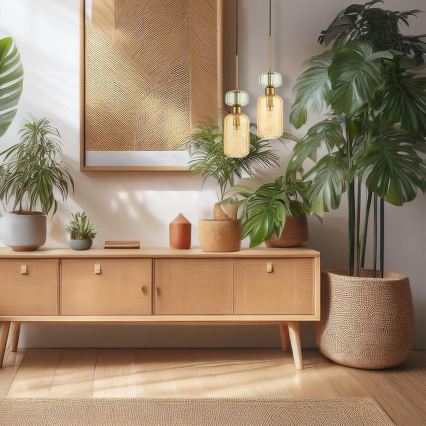 Csillár zsinóron MOLLY 1xE14/40W/230V átm. 12 cm arany/narancs/zöld