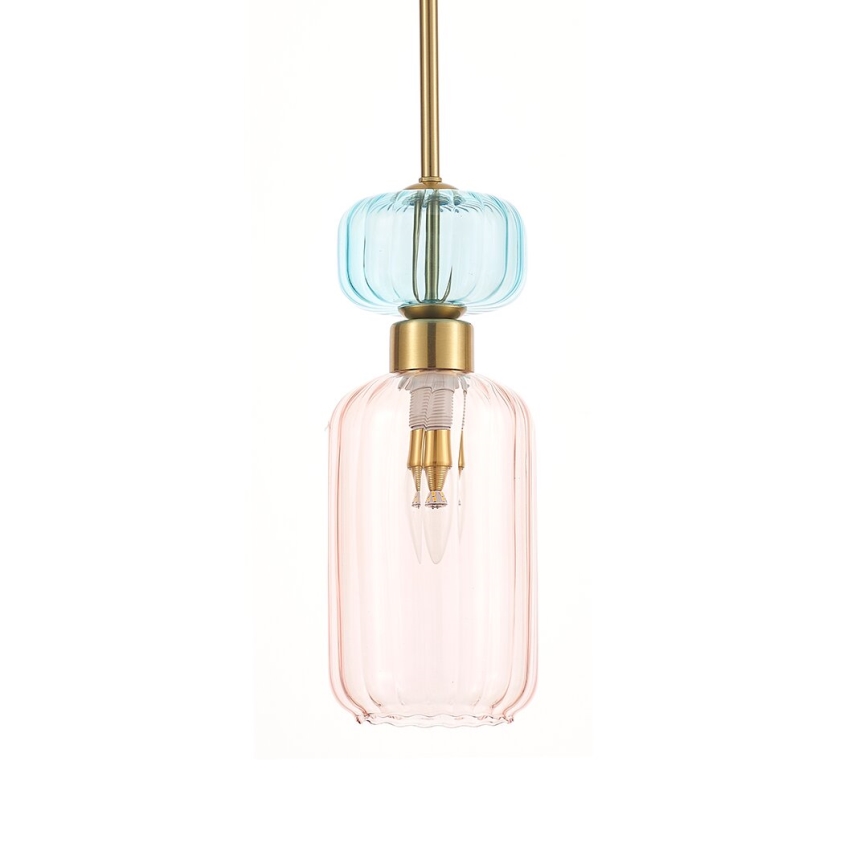 Csillár zsinóron MOLLY 1xE14/40W/230V átm. 12 cm arany/rózsaszín/kék