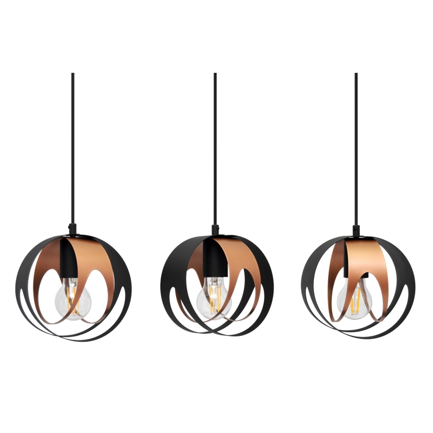 Csillár zsinóron MOONLIGHT 3xE27/15W/230V fekete/réz