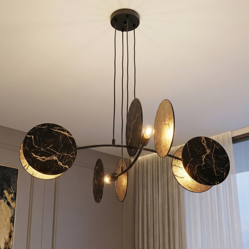Csillár zsinóron MOTIF 4xE27/15W/230V fekete/arany