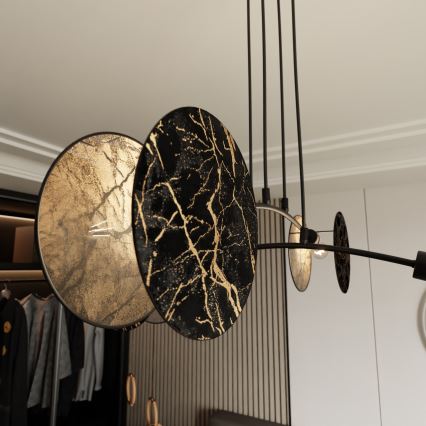 Csillár zsinóron MOTIF 4xE27/15W/230V fekete/arany