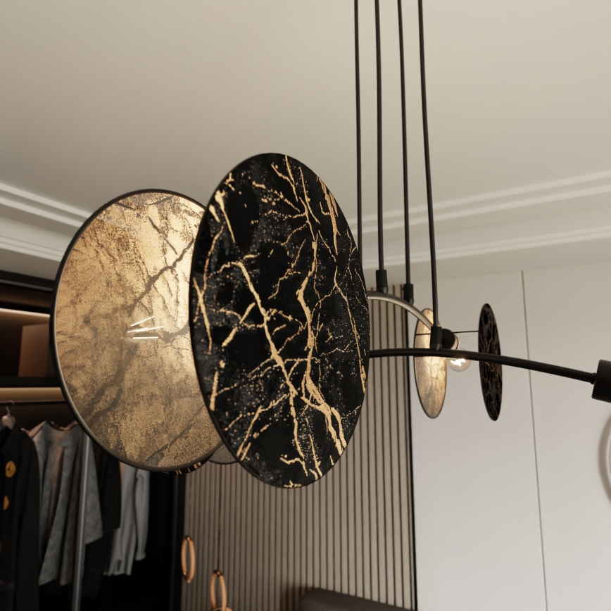 Csillár zsinóron MOTIF 4xE27/15W/230V fekete/arany