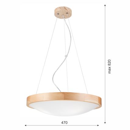 Csillár zsinóron NATURAL SLIM 3xE27/60W/230V ø 47 cm fenyő