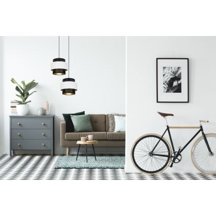 Csillár zsinóron NESS 2xE27/60W/230V á. 30 cm fekete/fehér