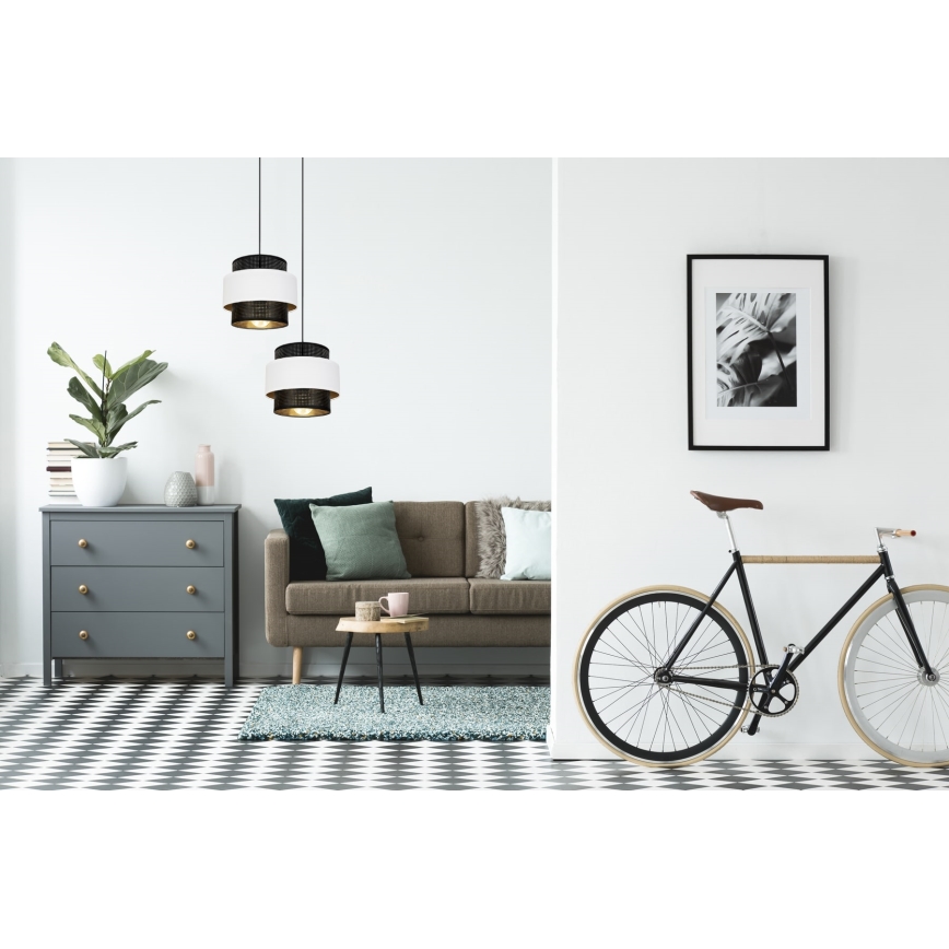 Csillár zsinóron NESS 2xE27/60W/230V á. 30 cm fekete/fehér