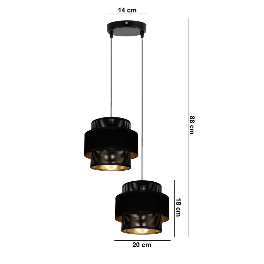 Csillár zsinóron NESS 2xE27/60W/230V á. 30 cm fekete