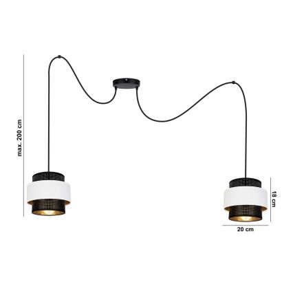 Csillár zsinóron NESS 2xE27/60W/230V pók fekete/fehér