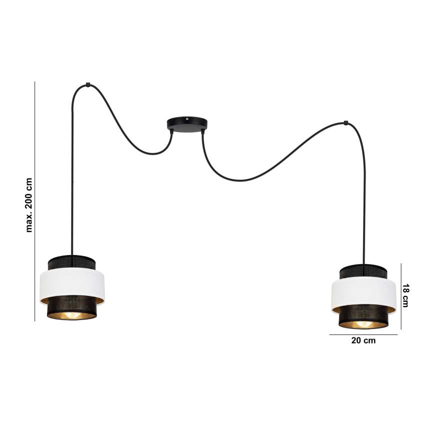 Csillár zsinóron NESS 2xE27/60W/230V pók fekete/fehér