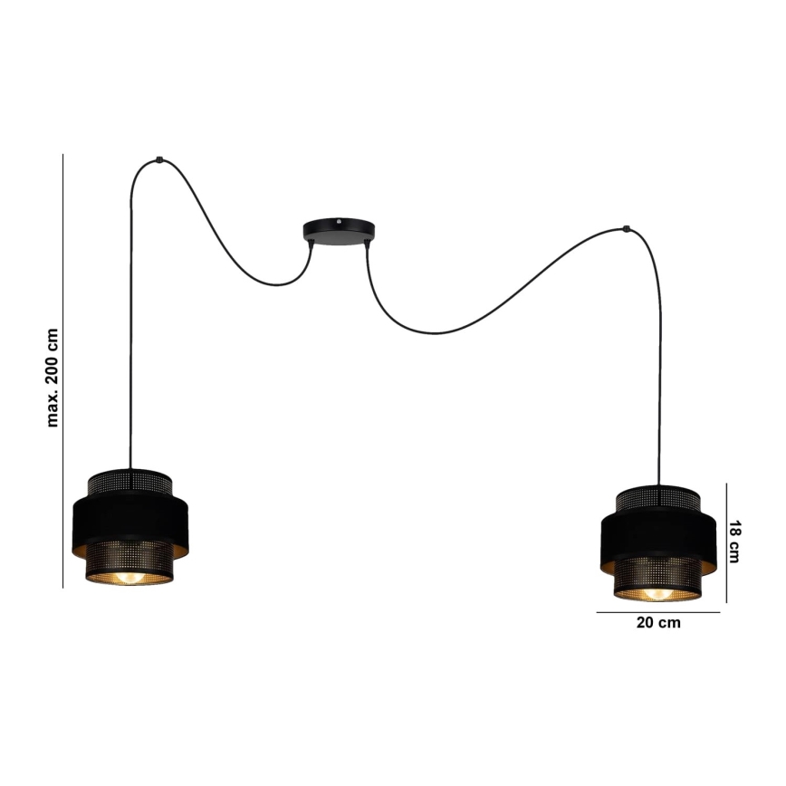 Csillár zsinóron NESS 2xE27/60W/230V pók fekete