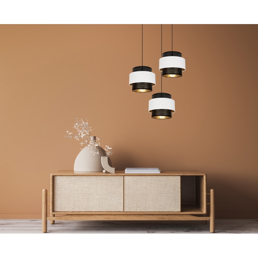 Csillár zsinóron NESS 3xE27/60W/230V á. 45 cm fekete/fehér