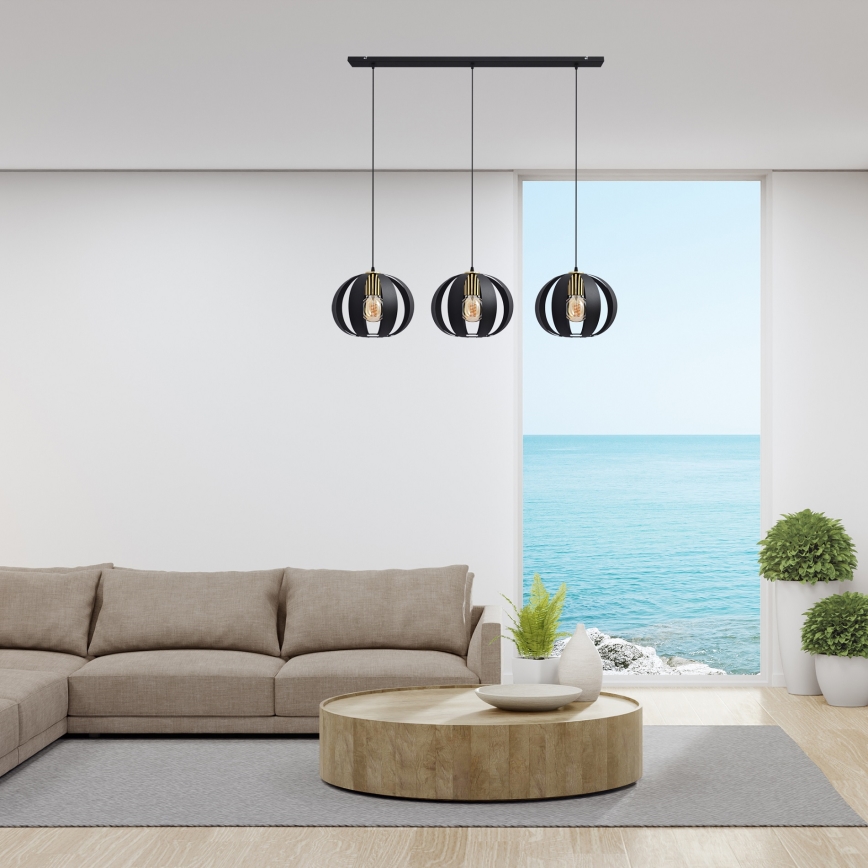 Csillár zsinóron NEWTON 3xE27/15W/230V fekete/arany