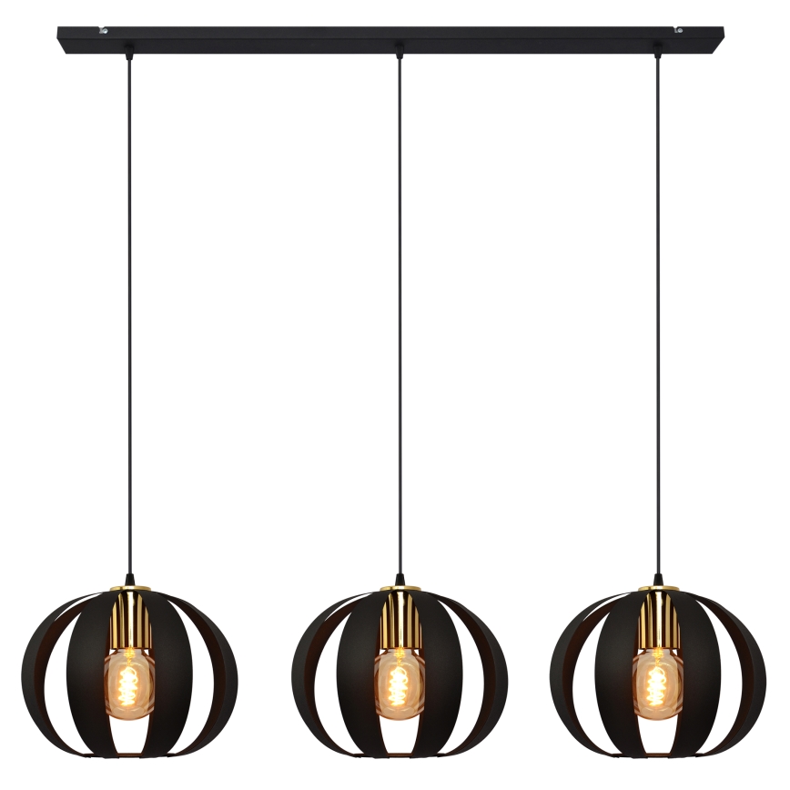 Csillár zsinóron NEWTON 3xE27/15W/230V fekete/arany