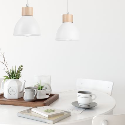 Csillár zsinóron NICO 2xE27/60W/230V fehér/bükkfa