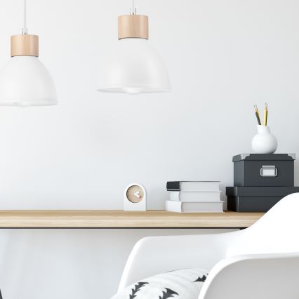 Csillár zsinóron NICO 2xE27/60W/230V fehér/bükkfa