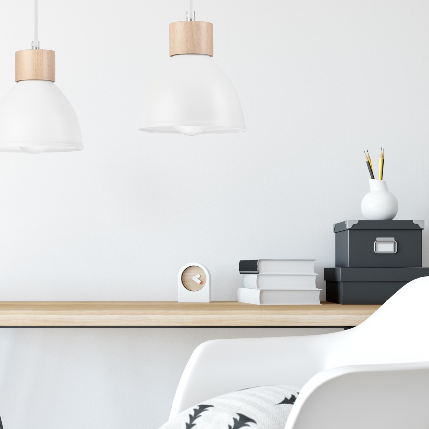 Csillár zsinóron NICO 2xE27/60W/230V fehér/bükkfa