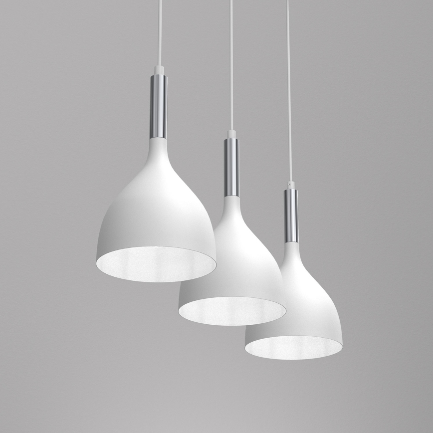 Csillár zsinóron NOAK 3xE27/15W/230V fehér/fényezett króm