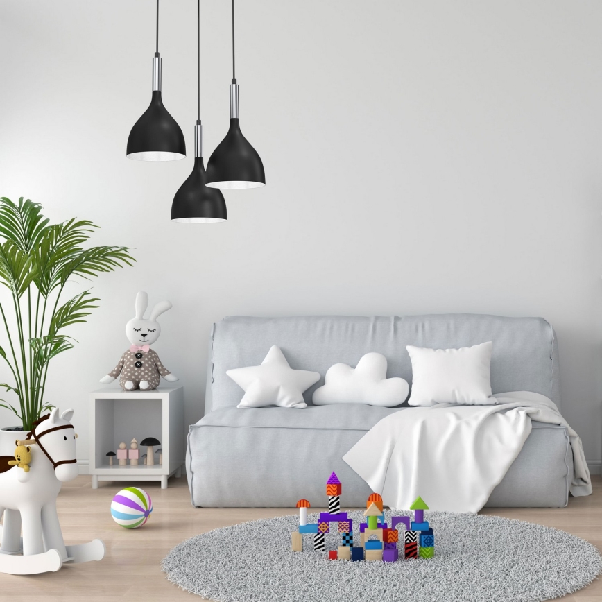 Csillár zsinóron NOAK 3xE27/15W/230V fekete/fényezett króm