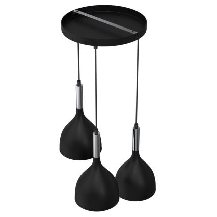 Csillár zsinóron NOAK 3xE27/15W/230V fekete/fényezett króm